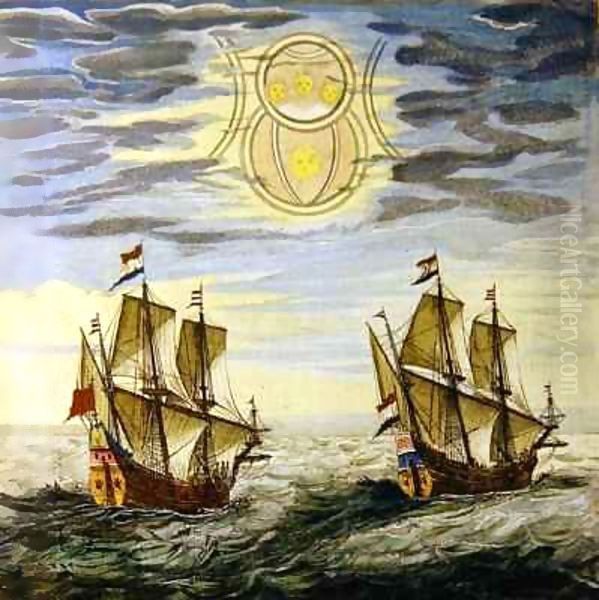 The sun and the stars guiding the sailors on their way, from the 'Atlas Maior, Sive Cosmographia Blaviana' Oil Painting by Joan Blaeu