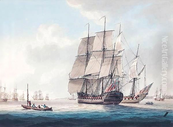 The East Indiaman 'Woodford' Near Plymouth Oil Painting by Samuel Atkins