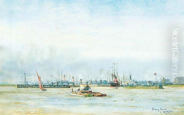 Allan Liner Entering Tilbury Docks Oil Painting by William Lionel Wyllie