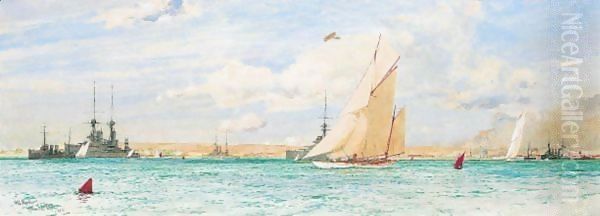 Racing Off Ryde, 1913 Oil Painting by Charles Edward Dixon