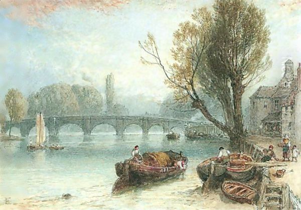 Kew Bridge From Strand On The Green Oil Painting by Myles Birket Foster