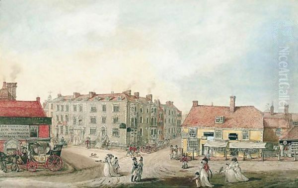 Figures On A Street Near The General Coach Office, Brighton Oil Painting by Robert Dighton