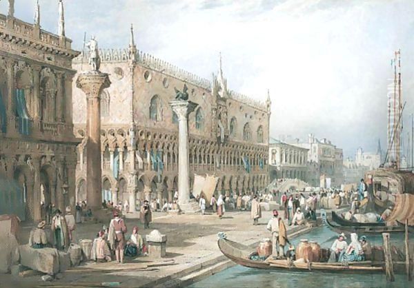 The Doge's Palace From The Waterfront, Venice Oil Painting by Samuel Prout