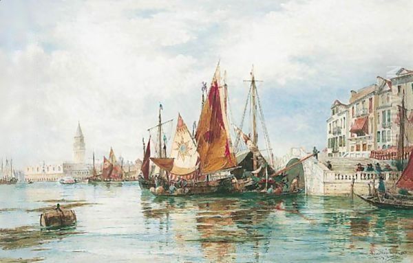 The Mole, Venice, Looking Towards The Doge's Palace Oil Painting by Thomas Bush Hardy