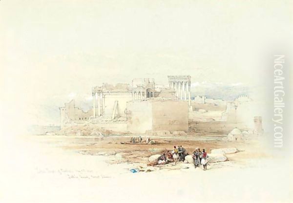 Lesser Temple Of Baalbec Looking Towards Mount Lebanon Oil Painting by David Roberts