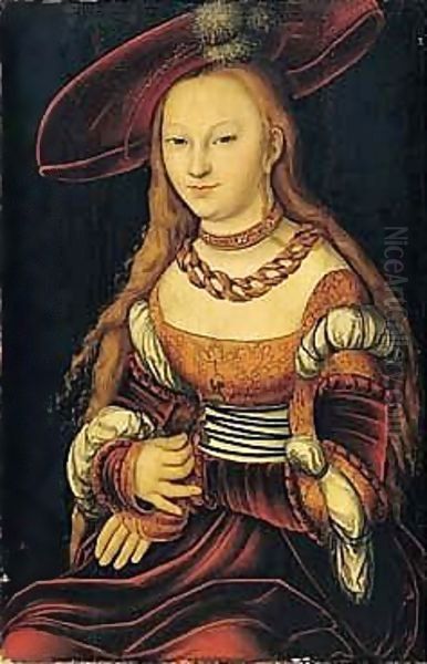 Portrait of a young lady seated Oil Painting by Lucas The Elder Cranach