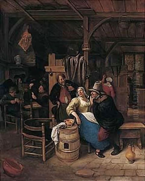 Figures Carousing In A Tavern Interior Oil Painting by Jan Steen