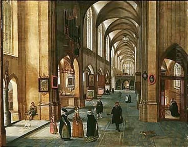 The Interior Of A Cathedral With Elegant Figures Oil Painting by Abel Grimmer