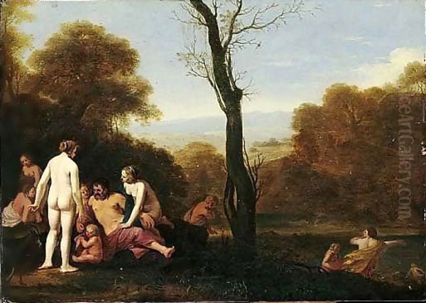 A Pastoral Landscape With Nymphs And Other Figures Resting Beside A River Oil Painting by Cornelis Van Poelenburgh