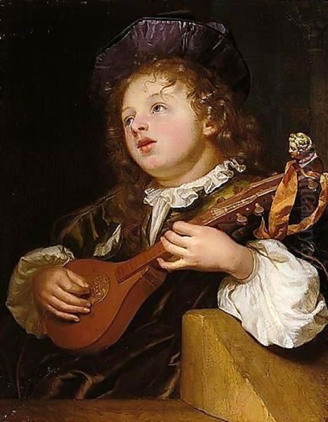 A Boy Playing The Cittern Oil Painting by Godfried Schalcken