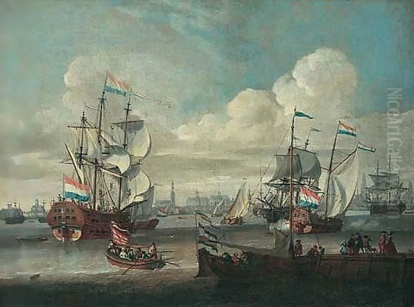 The Port Of Amsterdam With Shipping On Choppy Seas Oil Painting by Abraham Jansz Storck