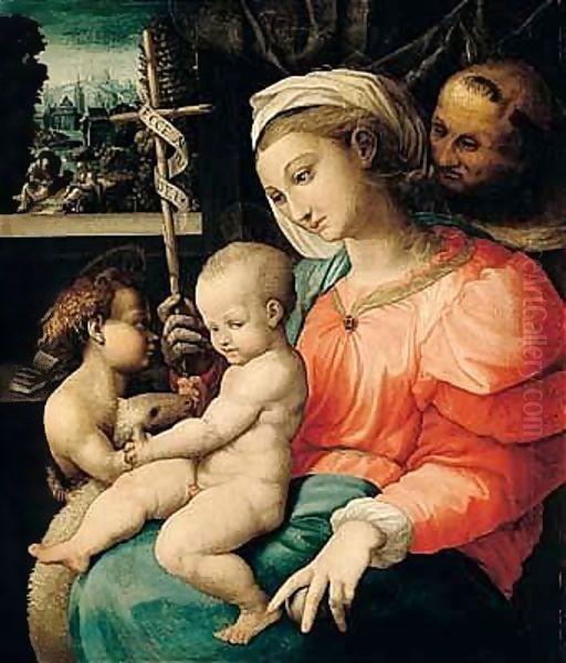 The Madonna And Child With The Infant Saint John The Baptist And Saint Francis Behind Oil Painting by Girolamo Genga