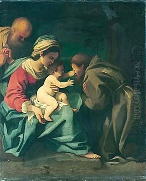 The Holy Family With Saint Francis Adoring The Christ Child Oil Painting by Bartolomeo Schedoni