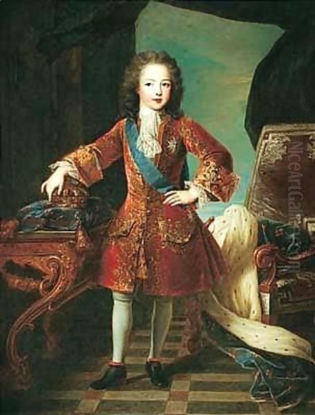 A Portrait Of The Young Louis Xv Of France (1710-1774), Full Length, Standing In A Sumptuous Interior Oil Painting by Pierre Gobert