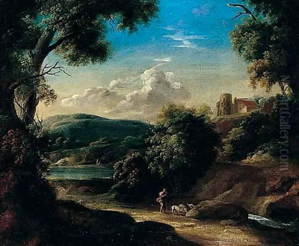 An Italianate Landscape With The Prodigal Son Tending Swine Oil Painting by Pietro Paolo Bonzi