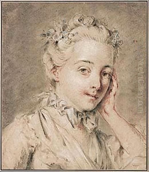 Portrait Of A Young Woman, Head And Shoulders Oil Painting by Jean-Martial Fredou