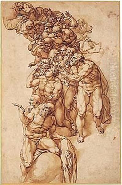 Pen And Brown Ink And Wash Oil Painting by Michelangelo Buonarroti