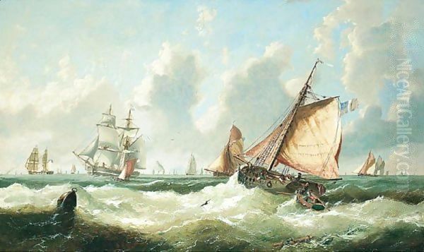 Shipping Off The Mouth Of The Thames Oil Painting by John Callow