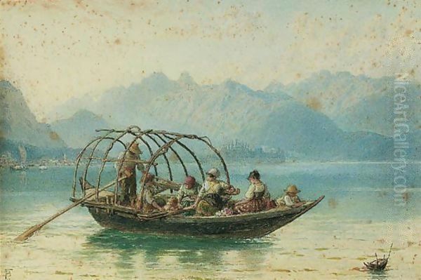 The Ferry Boat, Lake Como Oil Painting by Myles Birket Foster