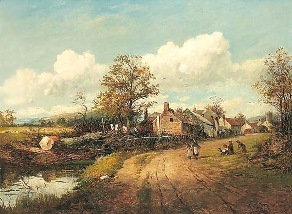 By The Village Pond Oil Painting by David Bates