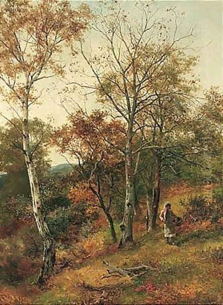 Autumn In The Wood, Benarth Near Conway Oil Painting by David Bates