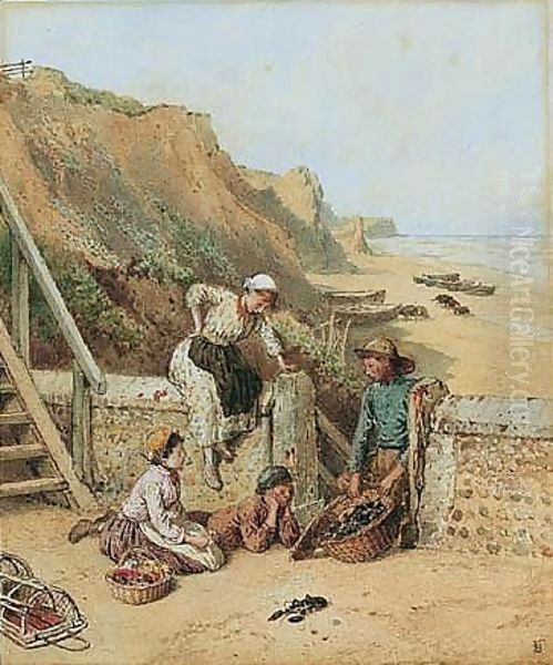 The Lobster Catch Oil Painting by Myles Birket Foster