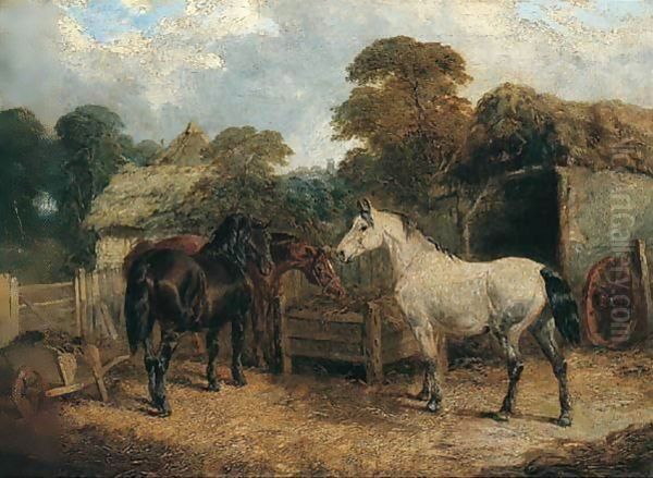 Horses Feeding Oil Painting by John Frederick Herring Snr