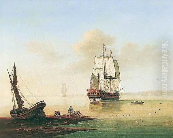 The Hope, A British Man Of War In Calm Waters Oil Painting by Henry John Wilkinson