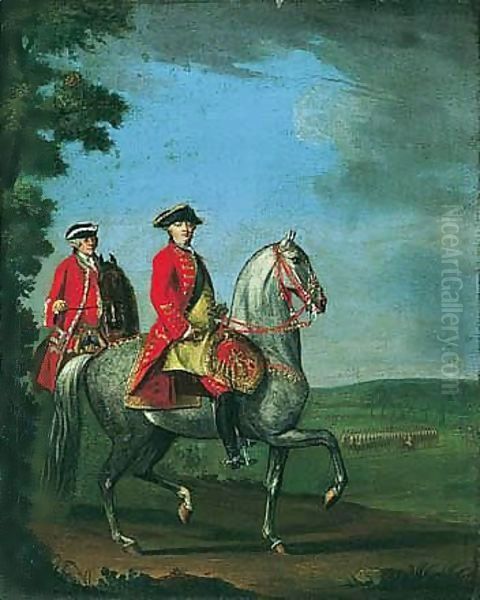 Equestrian Portrait Of George III With A Review Of Troops Beyond Oil Painting by David Morier