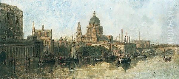 St Paul's From Waterloo Bridge Oil Painting by David Roberts