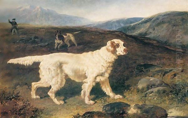 A Gentleman Out Shooting With A Setter And A Pointer Oil Painting by John Frederick Herring Snr