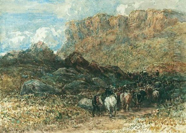 Herdsman In A Mountain Pass, North Wales Oil Painting by David Cox