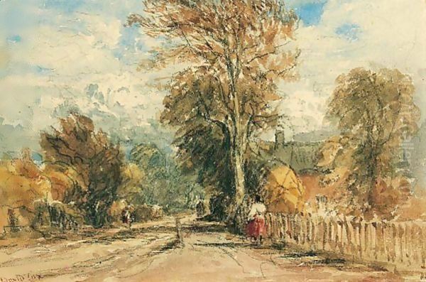 A Figure On A Country Road Oil Painting by David Cox