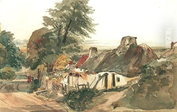 Cottages At Beathwaite Green, Levens, Cumbria Oil Painting by Peter de Wint