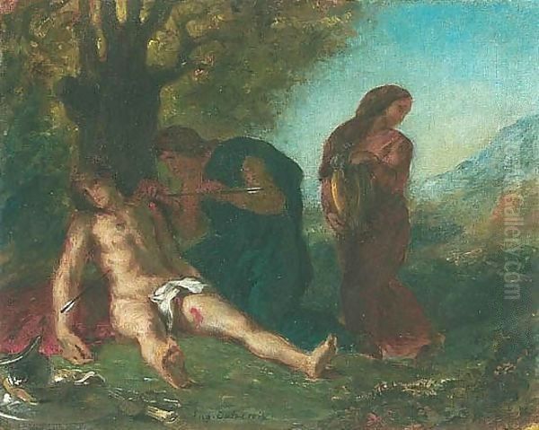 Saint Sebastien A Terre Et Les Saintes Femmes Oil Painting by Eugene Delacroix