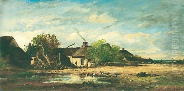 Ferme Sur La Plaine De Fontainebleau Oil Painting by Leon Victor Dupre