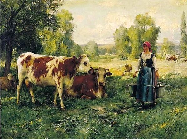 Laitiere Gardant Ses Vaches Oil Painting by Julien Dupre