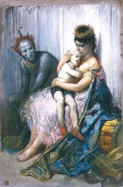 La Famille Du Saltimbanque L'Enfant Blesse Oil Painting by Gustave Dore