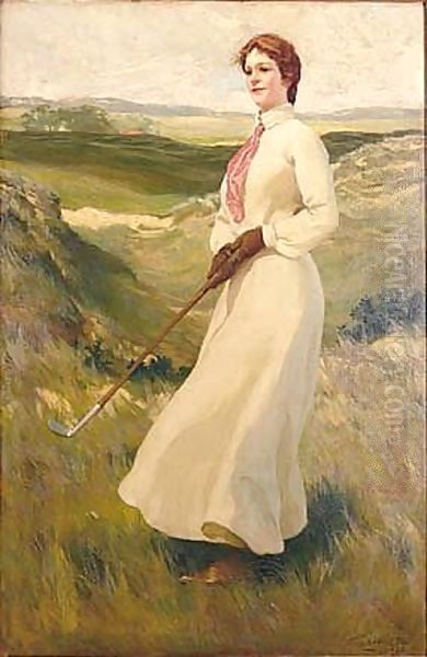 Mujer Jugando Al Golf Oil Painting by Cecillio Pla Y Gallardo