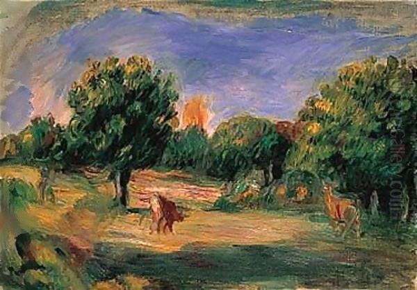 Paysage Avec Des Vaches A La Lisiere Oil Painting by Pierre Auguste Renoir