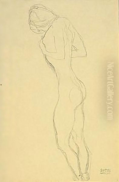 Standing Nude Female Oil Painting by Gustav Klimt