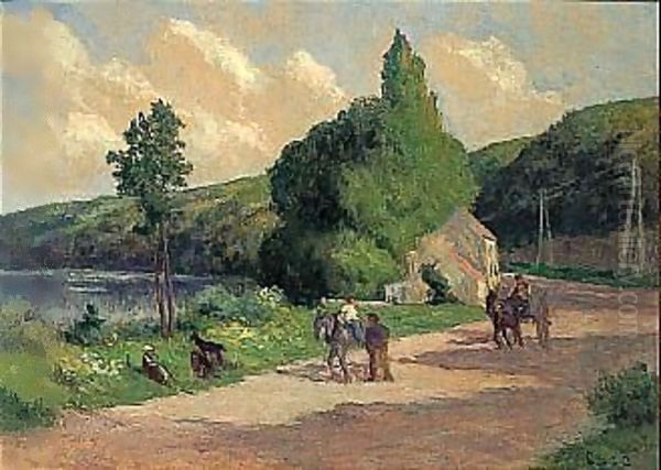 Rolleboise, La Maison Lajoie A L'Entree Du Village Oil Painting by Maximilien Luce