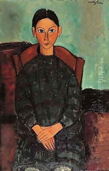 Fillette Assise En Robe Oil Painting by Amedeo Modigliani