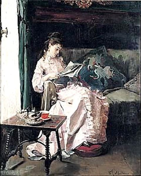 La Hora Del Te (Taking Tea) Oil Painting by Raimundo de Madrazo y Garreta