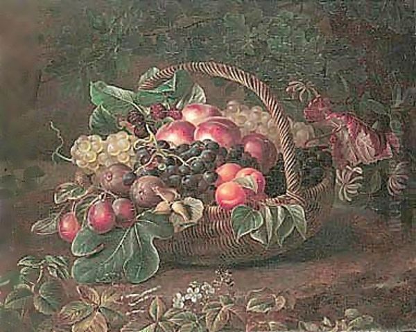 Still Life Of Fruit In A Basket Oil Painting by Johan Laurentz Jensen