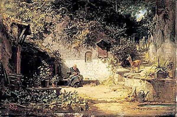 Der Eremit Vor Der Klause (Hermit Seated Outside His Hut) Oil Painting by Carl Spitzweg