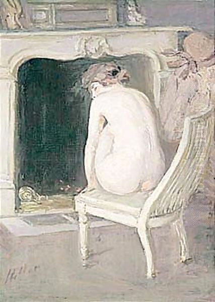 Nu De Dos Devant La Cheminee Oil Painting by Paul Cesar Helleu