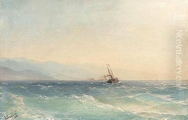 A steamship off the coast Oil Painting by Ivan Konstantinovich Aivazovsky