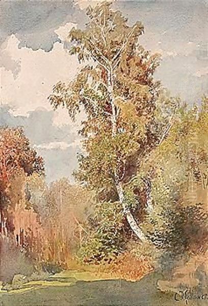 A birch in the glade Oil Painting by Konstantin Egorovich Egorovich Makovsky