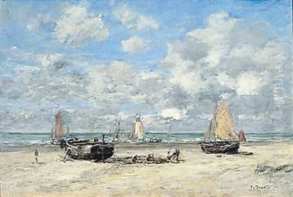 Maree Basse A Scheveningue Oil Painting by Eugene Boudin